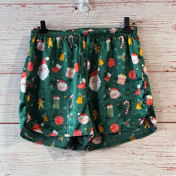 Ekouaer Satin Pajama Set in Green Santa Christmas Print Sz M - Picture 8 of 12